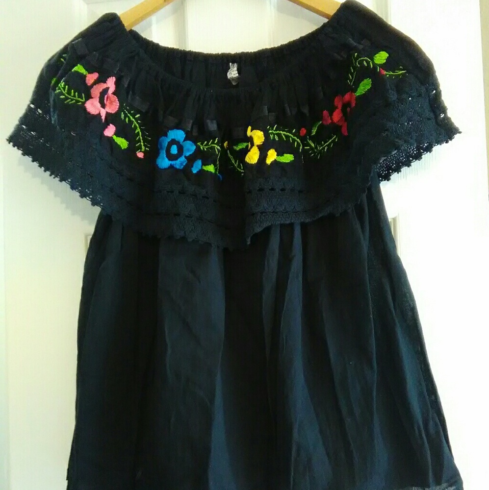 Black floral blouse